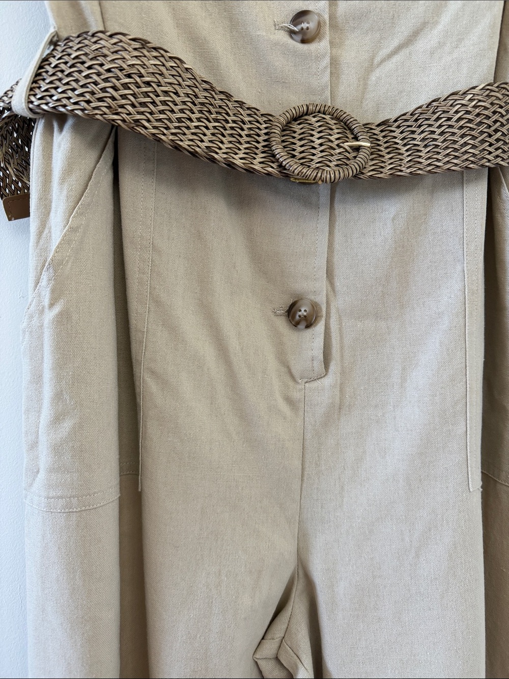Mustard Seed Sleeveless Khaki Utility Jumpsuit with Woven Belt - Picture 4 of 5
